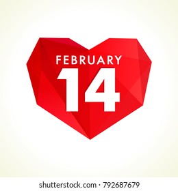 14 February valentines stained glass heart symbol. Vector illustration. Celebrating congratulating logotype. Valentine's Day shopping abstract emotional lovely isolated shape with numbers 1, 4 or % of