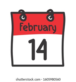 14 February. Vector flat daily calendar icon. Date and time, day, month. Holiday