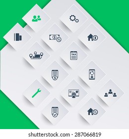 14 finance, costs, tax modern icons on square shapes, vector illustration, eps10, easy to edit