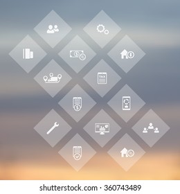 14 finance, costs, tax rhombic transparent icons, vector illustration