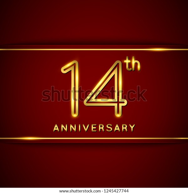 Fourteenth Anniversary Celebration Golden Emblem Vector Image