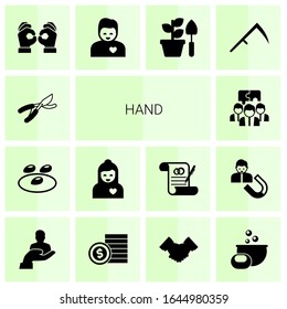 14 hand filled icons set isolated on white background. Icons set with Garden pruner, seeds, boyfriend, Team building, Handmade, girlfriend, Gardening, Scythe, client, bet icons.