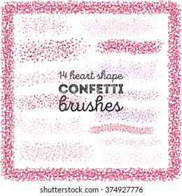 14 heart shape confetti scatter brushes in brushes panel. Ready for use.