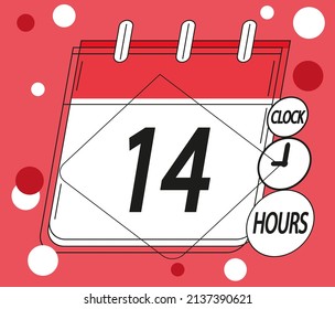 14 hours icon. Vector with clock symbol in red