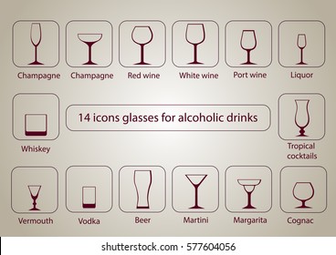 
14 icons glasses for alcoholic drinks