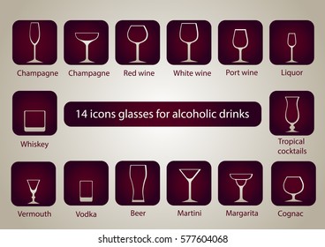 
14 icons glasses for alcoholic drinks