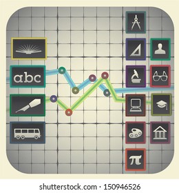 14 Infographic elements with graph background including education symbols