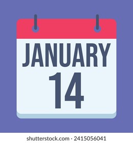 14  January calendar. Blue background. Vector Calendar.
