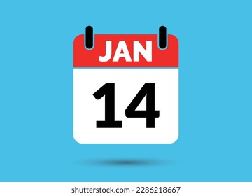 14 January Calendar Date Flat Icon Day 14 Vector Illustration