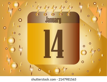 14 January. Calendar icon for the days of the month with lightning and shock