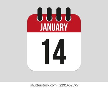14 january calendar icon. Calendar template for the days of january. Red banner for dates and business