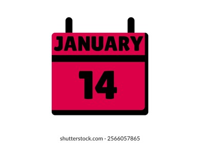 14 January calendar icon text page monthly web design on red, black and white background vector, icon, or illustration with the month of January 14