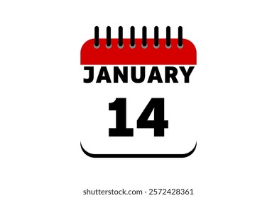 14 January calendar icon text page monthly web design on red, black and white background vector, icon, or illustration with the month of January 14