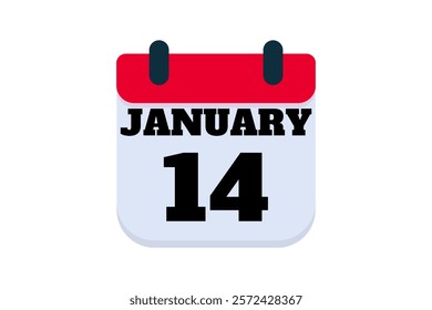 14 January calendar icon text page monthly web design on red, black and white background vector, icon, or illustration with the month of January 14