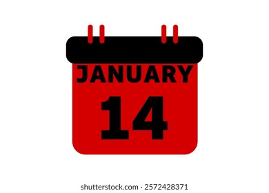 14 January calendar icon text page monthly web design on red, black and white background vector, icon, or illustration with the month of January 14