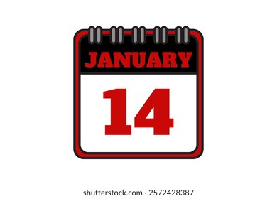 14 January calendar icon text page monthly web design on red, black and white background vector, icon, or illustration with the month of January 14