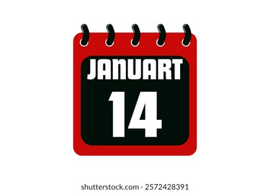 14 January calendar icon text page monthly web design on red, black and white background vector, icon, or illustration with the month of January 14
