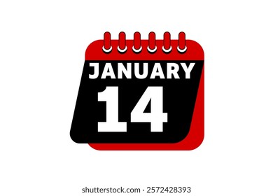 14 January calendar icon text page monthly web design on red, black and white background vector, icon, or illustration with the month of January 14