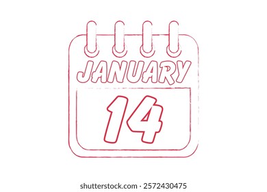 14 January calendar icon text page monthly web design on red and white background vector, icon, or illustration with the month of January 14