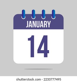 14 january calendar vector. Calendar icon for january with marked date. Design for schedules, meetings and appointments