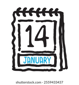 14 January date calendar - A simple yet elegant line art illustration of a date calendar captures the essence of organization and timekeeping. The clean lines and minimalistic design