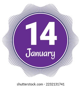 14. Januar, Meldedatum. Nützliches Design für Kalender- oder Veranstaltungswerbung. EPS10 Datei, Vektorgrafik. Einzeln auf weißem Hintergrund. 