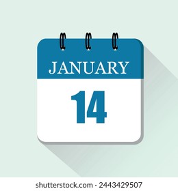 14 de enero icono de calendario diario plano. Plantilla de calendario vectorial para los días de enero. Cartel para el día y el mes.