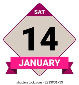 14 January, Saturday. Date template. Useful design for calendar or event promotion. Vector illustration EPS 10 File. Isolated on white background.