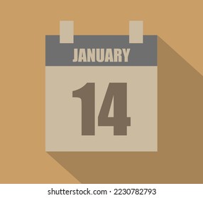 14 January vector calendar icon. Calendar page design on dark background for January days