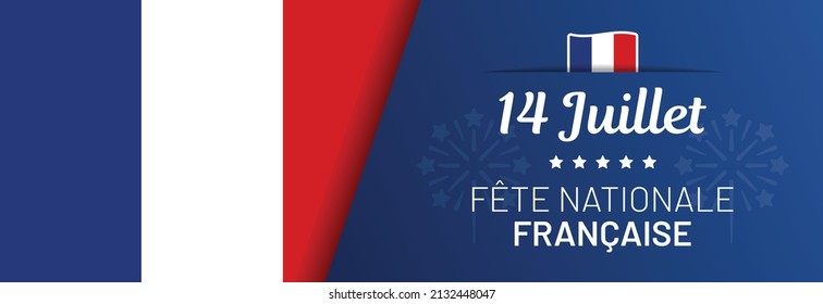 14 Juillet Fête nationale française vecteur. Bannière drapeau France