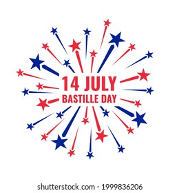 14 july bastille day firework, french national day, vector banner or social media post