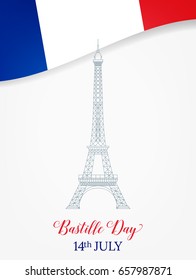 14 July. Bastille Day. French Eiffel Tower and flag