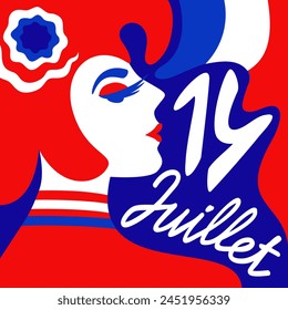 14 July. Bastille Day. Vector illustration in french flag colors.