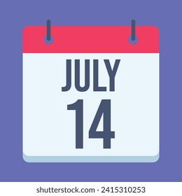 14 July Calendar. Blue Background. Vector Calendar.