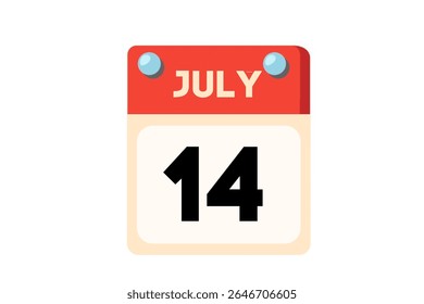 14 july calendar icon text page monthly web design on Coral, Peach, Black, Blue and White background vector, icon, or illustration with the month of july 14