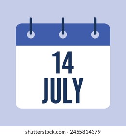 14 de julio Calendario, Calendario de Vector Aislado.