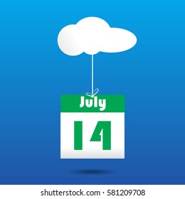 14 july calender icon with cloud paper