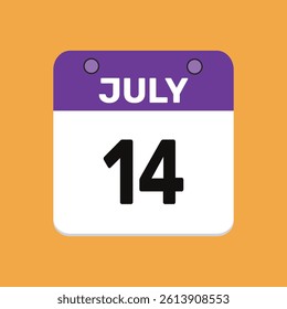 14 july calender icon text page monthly web design.