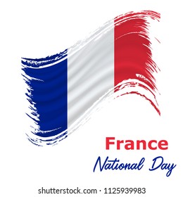 14 July, France Independence Day background in national flag color theme. France National Day. Celebration banner with waving flag. Vector illustration
