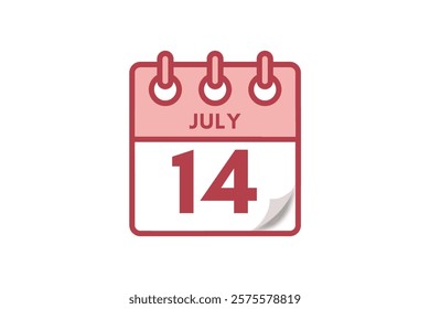 14 July month single day vector, illustration, calendar with maroon, rose and white color background calendar July 14