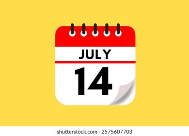14 July month single day vector, illustration, calendar with red, black, white and yellow color background calendar July 14