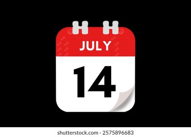 14 July month single day vector, illustration, calendar with red, gray, white and black color background calendar July 14