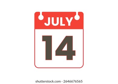 14 july month single day vector, illustration, calendar with red, black and white color background calendar icon of july 14