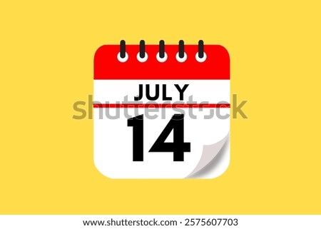 14 July month single day vector, illustration, calendar with red, black, white and yellow color background calendar July 14