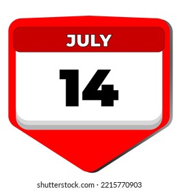 14 July vector icon calendar day. 14 date of July. Fourteenth day of July. 14th date number. 14 day calendar. Fourteen date. Bastille, France national