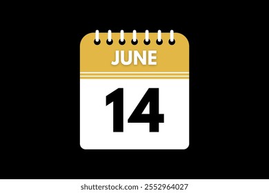 14 June calendar icon text page monthly web design on golden, black, and white background vector, icon, or illustration with the month of June 14