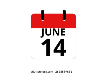 14 June calendar icon text page monthly web design on red, black and white background vector, icon, or illustration with the month of June 14