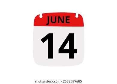 14 June calendar icon text page monthly web design on red, black and white background vector, icon, or illustration with the month of June 14