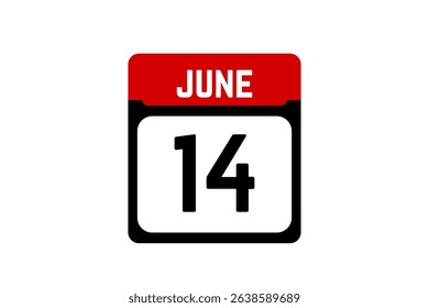 14 June calendar icon text page monthly web design on red, black and white background vector, icon, or illustration with the month of June 14