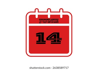 14 June calendar icon text page monthly web design on red, black and white background vector, icon, or illustration with the month of June 14